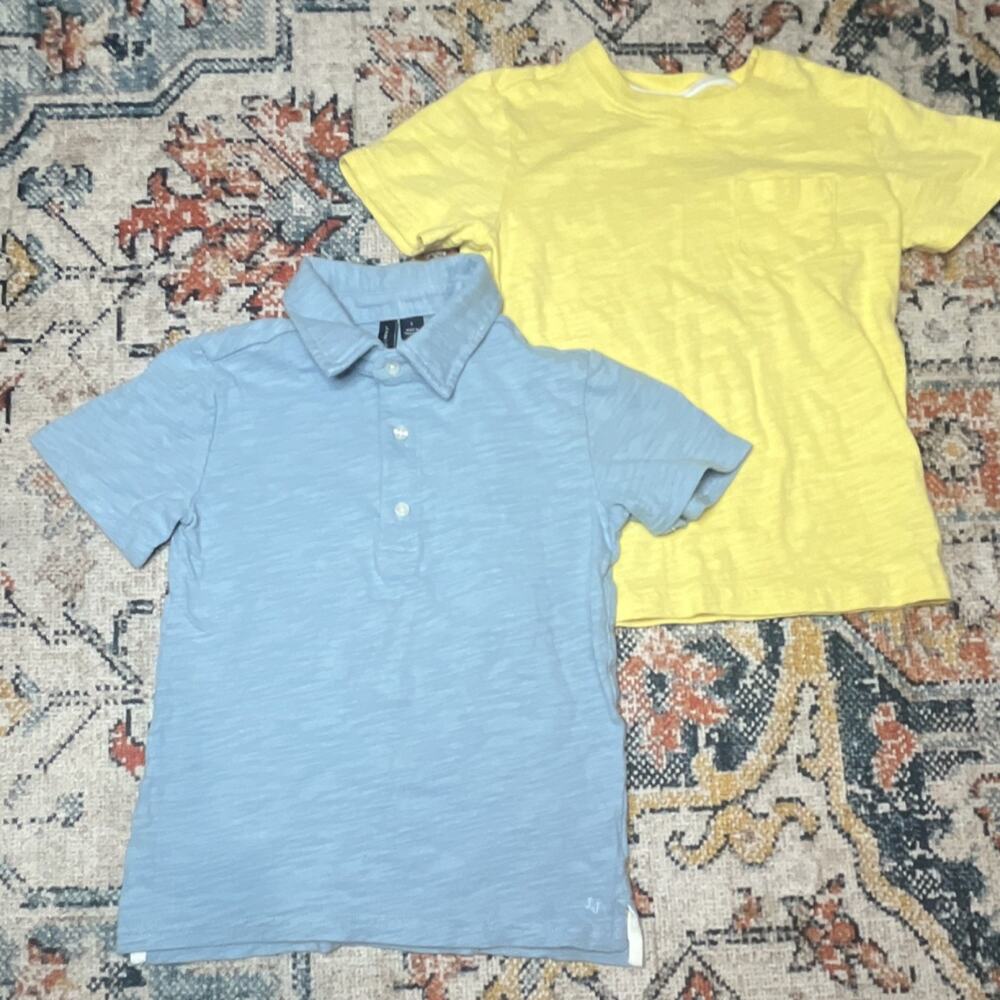 Janie and Jack Boys Lot — Blue Polo & Yellow Pocket Tee, Size 6, Set of 2